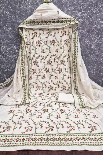 White cotton poly embroidered salwar kameez