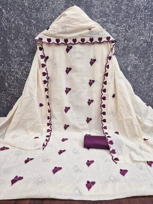 White cotton poly embroidered salwar kameez 4