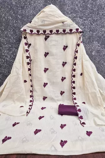 White cotton poly embroidered salwar kameez