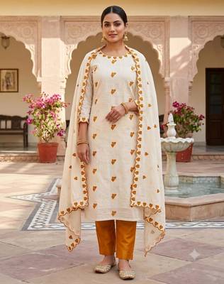 White cotton poly embroidered salwar kameez 3