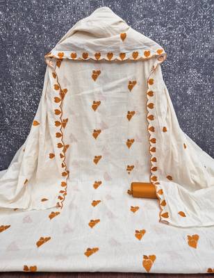 White cotton poly embroidered salwar kameez 4