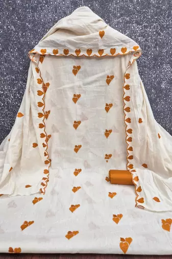 White cotton poly embroidered salwar kameez