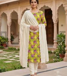 Yellow cotton poly printed salwar kameez