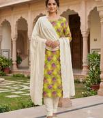 Yellow cotton poly printed salwar kameez