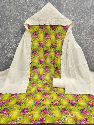 Yellow cotton poly printed salwar kameez 2