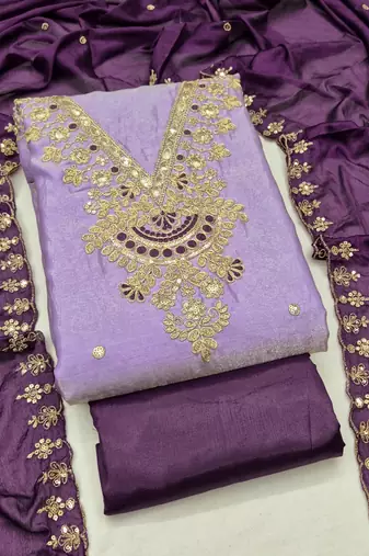 Light purple silk blend embroidered salwar kameez