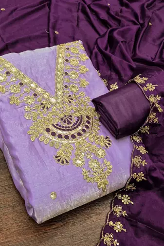 Light purple silk blend embroidered salwar kameez