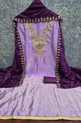 Light purple silk blend embroidered salwar kameez