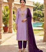Light purple silk blend embroidered salwar kameez