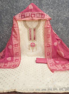 Off white silk blend embroidered salwar kameez 4