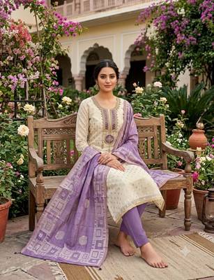Off white silk blend embroidered salwar kameez 1