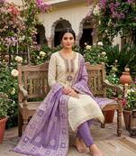 Off white silk blend embroidered salwar kameez