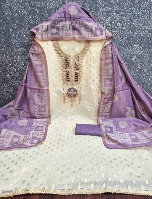 Off white silk blend embroidered salwar kameez 3