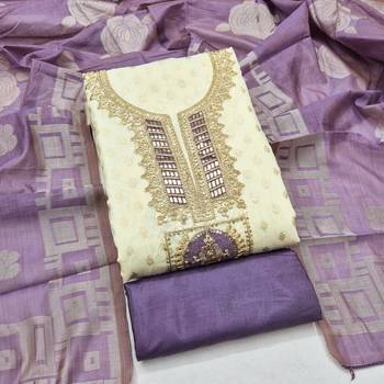 Off white silk blend embroidered salwar kameez 4