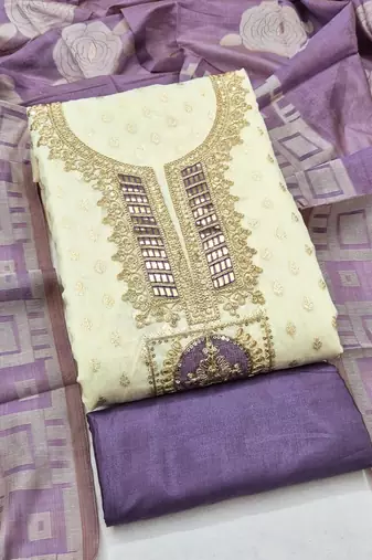 Off white silk blend embroidered salwar kameez