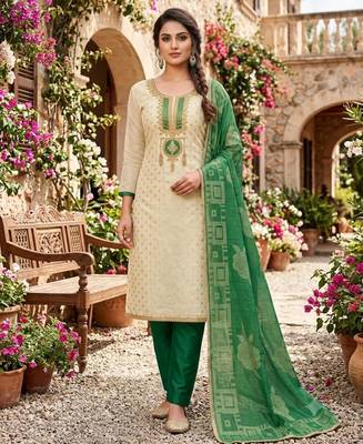 Off white silk blend embroidered salwar kameez 1