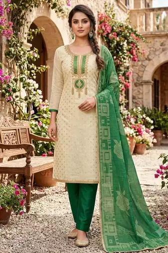 Off white silk blend embroidered salwar kameez