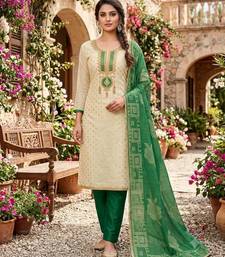 Off white silk blend embroidered salwar kameez
