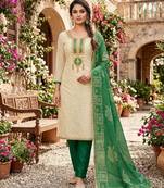 Off white silk blend embroidered salwar kameez