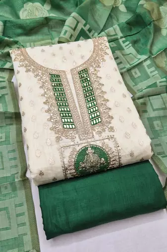 Off white silk blend embroidered salwar kameez