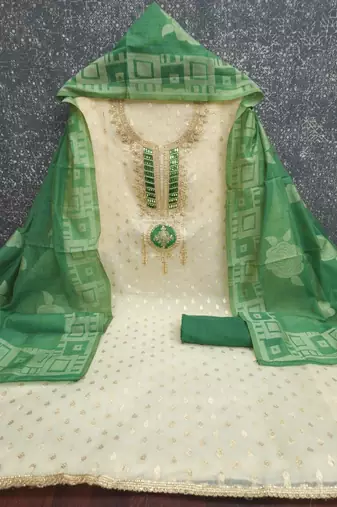 Off white silk blend embroidered salwar kameez