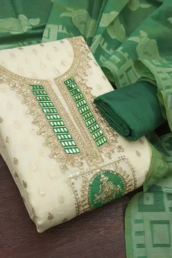 Off white silk blend embroidered salwar kameez