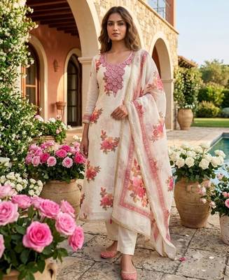 Off white silk blend embroidered salwar kameez 1