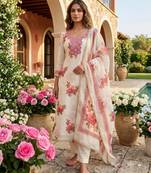 Off white silk blend embroidered salwar kameez