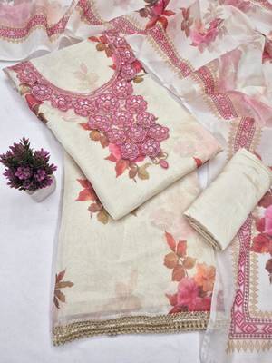 Off white silk blend embroidered salwar kameez 4