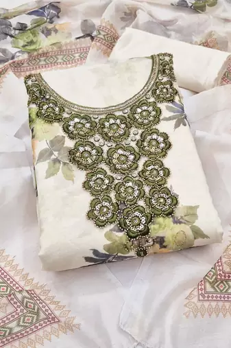 Off white silk blend embroidered salwar kameez
