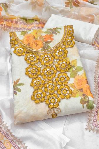 Off white silk blend embroidered salwar kameez