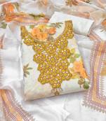 Off white silk blend embroidered salwar kameez