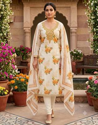 Off white silk blend embroidered salwar kameez 2