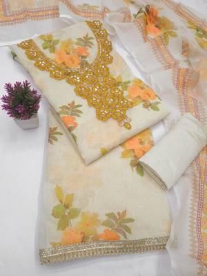 Off white silk blend embroidered salwar kameez 4