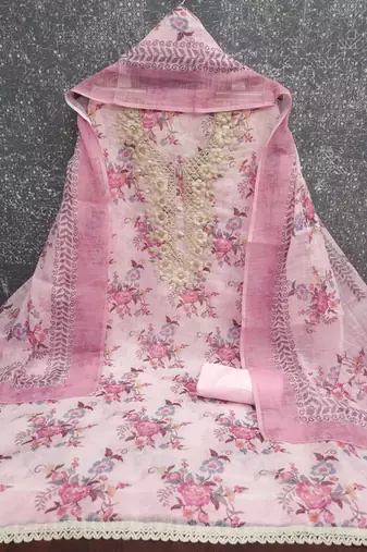 Multicolor linen embroidered salwar kameez