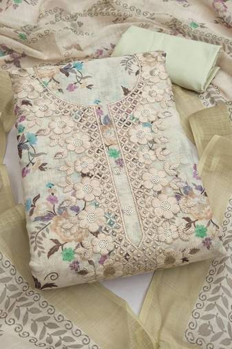 Multicolor linen embroidered salwar kameez