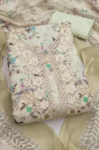 Multicolor linen embroidered salwar kameez