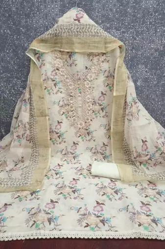Multicolor linen embroidered salwar kameez