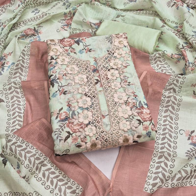 Multicolor linen embroidered salwar kameez
