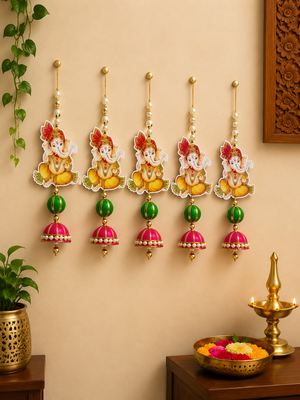 handmade ganesh ji hanging decorative pearl beads jhumka latkan for home festival decoration (pack of 6) 1