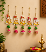 handmade ganesh ji hanging decorative pearl beads jhumka latkan for home festival decoration (pack of 6)