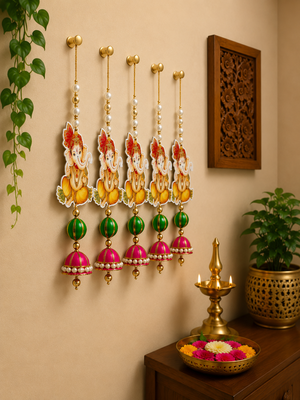 handmade ganesh ji hanging decorative pearl beads jhumka latkan for home festival decoration (pack of 6) 2