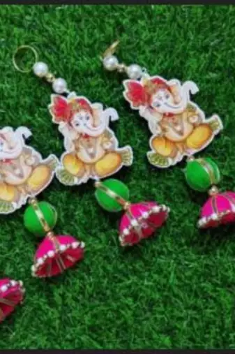handmade ganesh ji hanging decorative pearl beads jhumka latkan for home festival decoration (pack of 6)