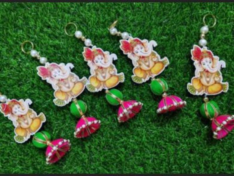 handmade ganesh ji hanging decorative pearl beads jhumka latkan for home festival decoration (pack of 6)