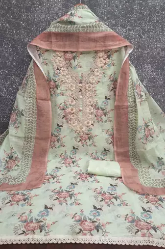 Multicolor linen embroidered salwar kameez