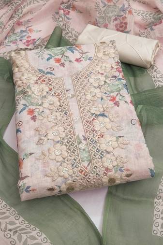 Multicolor linen embroidered salwar kameez