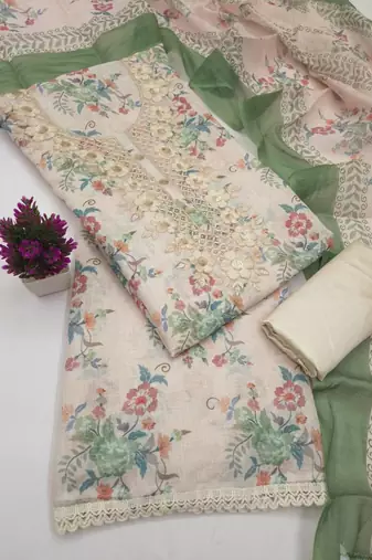 Multicolor linen embroidered salwar kameez