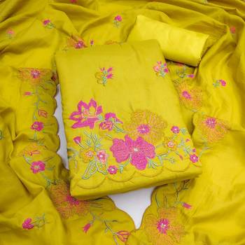 Yellow silk blend embroidered salwar kameez 1