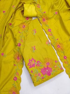 Yellow silk blend embroidered salwar kameez 4