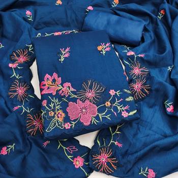 Blue silk blend embroidered salwar kameez 2
